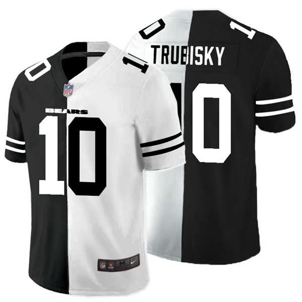 Men's Chicago Bears #10 Mitchell Trubisky Black White Split 2020 Stitched Jersey